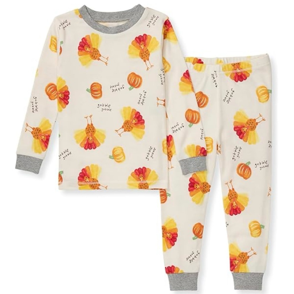 Burt’s Bees Baby Turkey Gobble Organic Cotton Pajama Set Girls 3T Thanksgiving